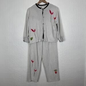 Vintage Play Alegre Hand Painted Cotton Linen Blend 2 Pc. Top Pant Set Size Med